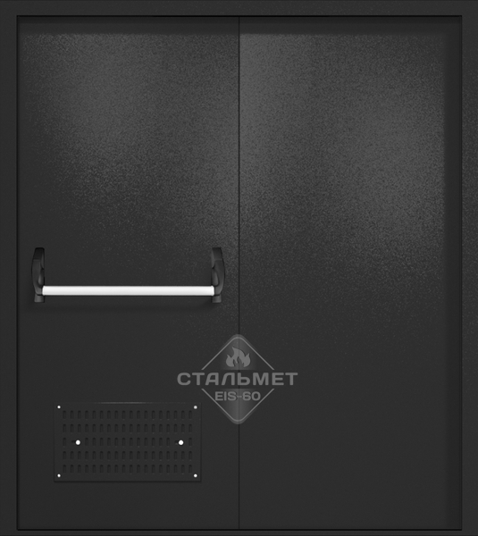Двупольная техническая дверь RAL 9004 черная, вентиляция, антипаника