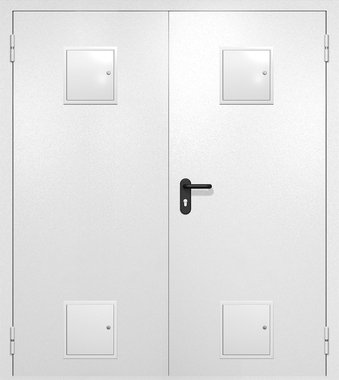 Двупольная противопожарная дверь EI-60 белая RAL 9016, четыре стыковочных узла