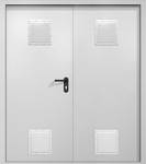 Двупольная противопожарная дверь EI-60 белая RAL 9016, четыре стыковочных узла