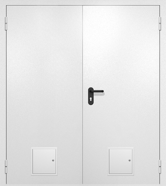 Двупольная противопожарная дверь EI-60 белая RAL 9016, два стыковочных узла