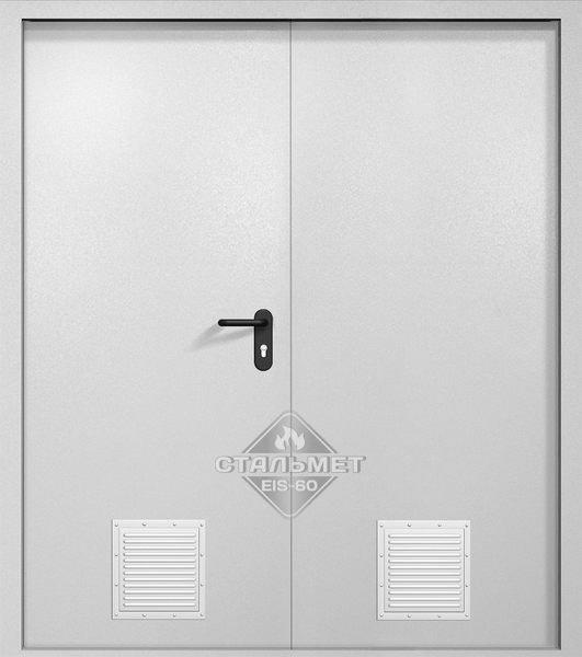 Двупольная противопожарная дверь EI-60 белая RAL 9016, два стыковочных узла