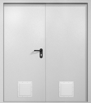 Двупольная противопожарная дверь EI-60 белая RAL 9016, два стыковочных узла