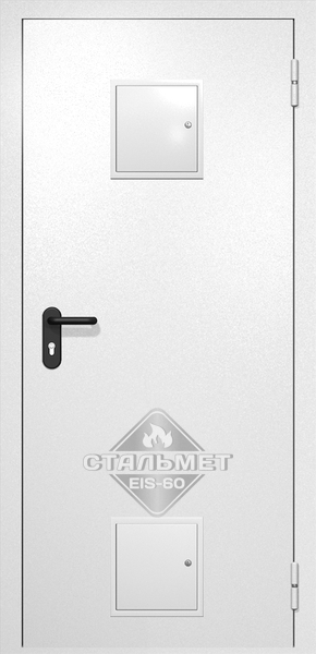 Однопольная противопожарная дверь EI-60 с двумя стыковочными узлами RAL 9016