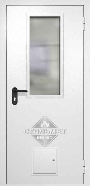 Однопольная противопожарная дверь EI-60 белая RAL 9016, стекло 700x300 мм, стыковочный узел