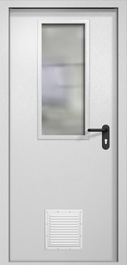 Однопольная противопожарная дверь EI-60 белая RAL 9016, стекло 700x300 мм, стыковочный узел Однопольная противопожарная дверь EI-60 белая RAL 9016, стекло 700x300 мм, стыковочный узел