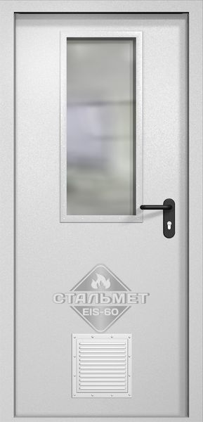 Однопольная противопожарная дверь EI-60 белая RAL 9016, стекло 700x300 мм, стыковочный узел