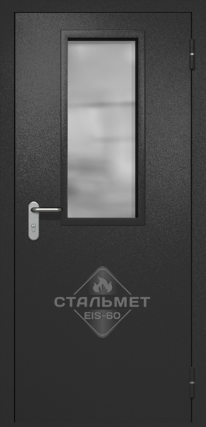 Однопольная противопожарная дверь EI-60 черная RAL 9004, стеклопакет 700x300 мм