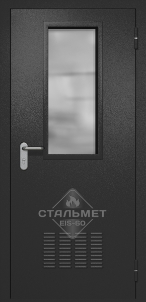 Однопольная техническая дверь RAL 9004, стекло 700x300 мм, антипаника, вентиляция