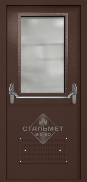 Однопольная техническая дверь RAL 8017, широкое стекло, антипаника, вентиляция