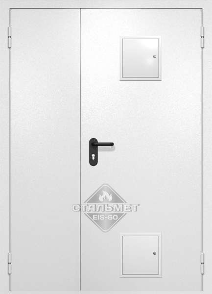 Полуторапольная противопожарная дверь EI-60 белая RAL 9016, два стыковочных узла