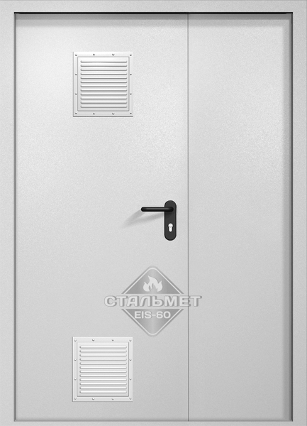 Полуторапольная противопожарная дверь EI-60 белая RAL 9016, два стыковочных узла