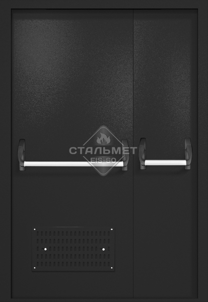 Полуторапольная техническая дверь RAL 9004 черная, вентиляция, две ручки антипаника