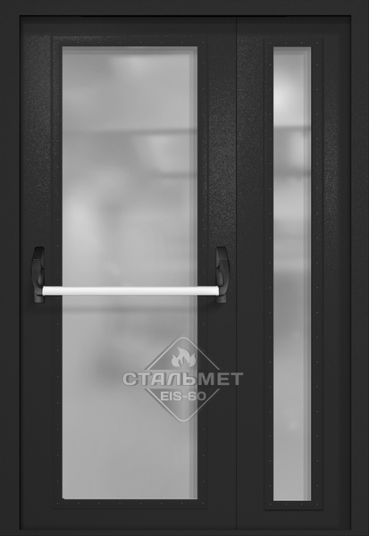 Полуторапольная противопожарная дверь EIW-60 RAL 9004, два максимальных стекла, антипаника