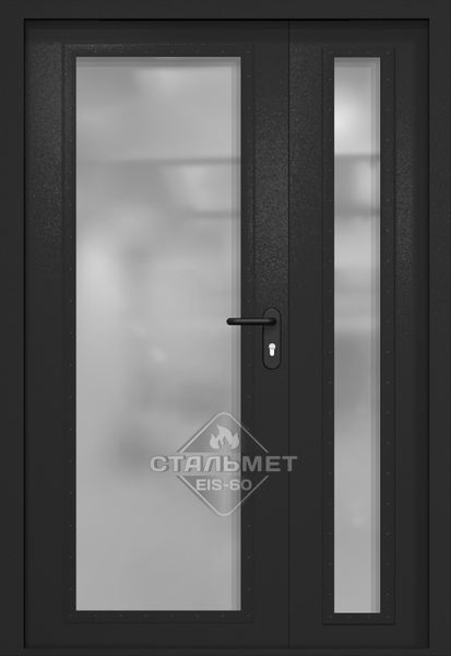 Полуторапольная противопожарная дверь EIW-60 RAL 9004, два максимальных стеклопакета