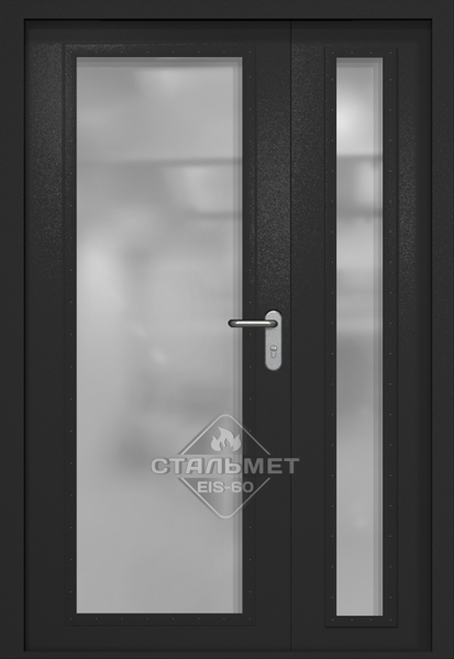 Полуторапольная противопожарная дверь EIW-60 RAL 9004, два максимальных стеклопакета