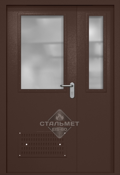 Полуторапольная техническая дверь RAL 8017, два широких стекла, вентиляция