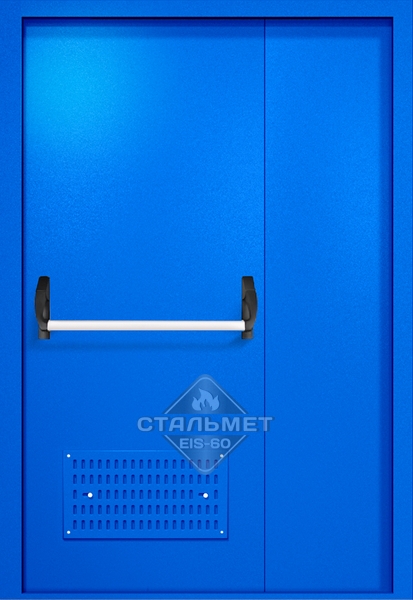 Полуторапольная техническая дверь RAL 5005 синяя, вентиляция, антипаника