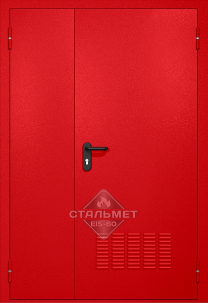 Полуторапольная техническая дверь RAL 3000 красная, вентиляция