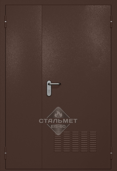 Полуторапольная техническая дверь RAL 8017 коричневая, вентиляция, антипаника
