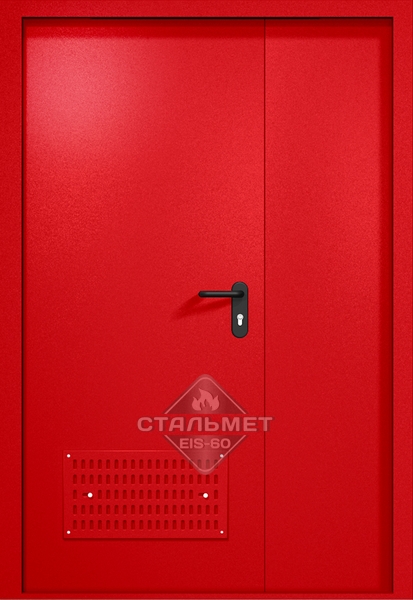 Полуторапольная техническая дверь RAL 3000 красная, вентиляция