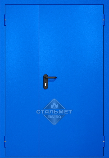 Полуторапольная противопожарная дверь EI-60 синяя RAL 5005, две ручки антипаника