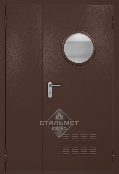 Полуторапольная техническая дверь RAL 8017, круглое стекло, вентиляция