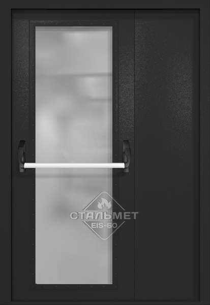 Полуторапольная противопожарная дверь EIW-60 RAL 9004, максимальное стекло, антипаника