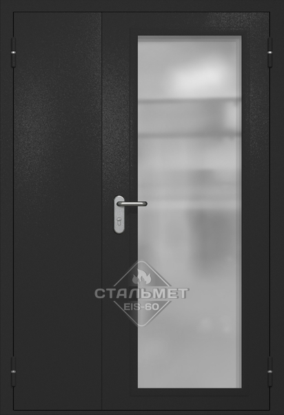 Полуторапольная противопожарная дверь EIW-60 RAL 9004, максимальное стекло, две ручки антипаника