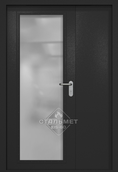 Полуторапольная противопожарная дверь EIW-60 RAL 9004, максимальный стеклопакет