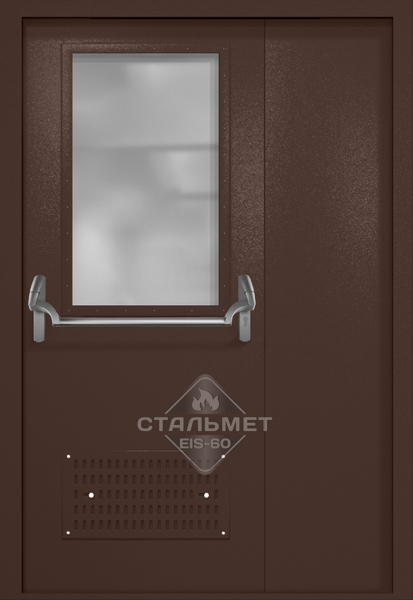Полуторапольная техническая дверь RAL 8017, широкое стекло, антипаника, вентиляция