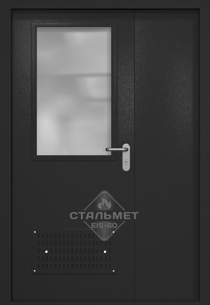 Полуторапольная техническая дверь RAL 9004, широкое стекло, вентиляция
