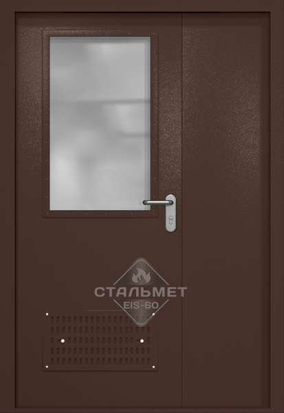Полуторапольная техническая дверь RAL 8017, широкое стекло, вентиляция