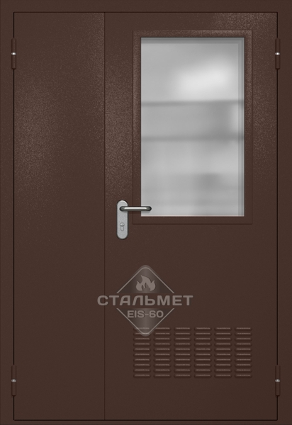 Полуторапольная техническая дверь RAL 8017, широкое стекло, вентиляция