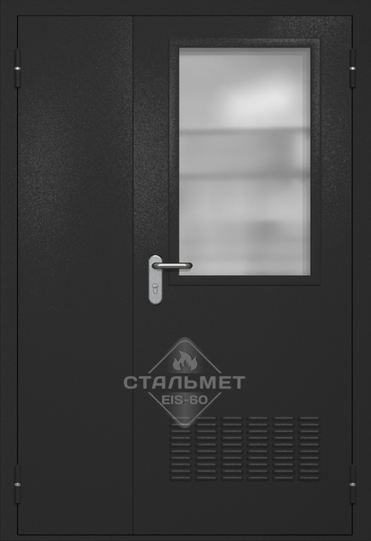 Полуторапольная техническая дверь RAL 9004, широкое стекло, вентиляция