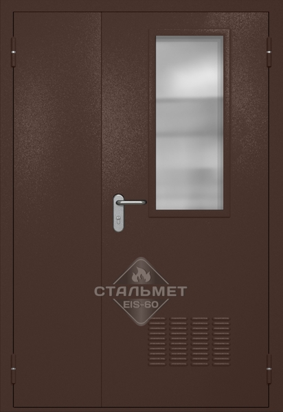 Полуторапольная техническая дверь RAL 8017, узкое стекло, вентиляция