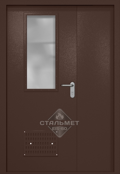 Полуторапольная техническая дверь RAL 8017, узкое стекло, вентиляция