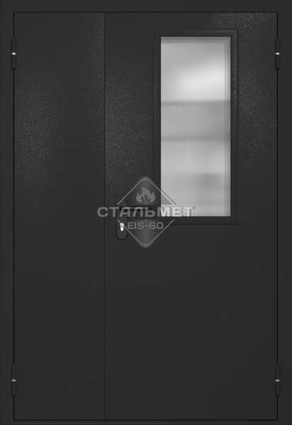 Полуторапольная противопожарная дверь EI-60 RAL 9004, узкий стеклопакет