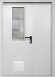 Полуторапольная противопожарная дверь EI-60 белая RAL 9016, узкое стекло, стыковочный узел